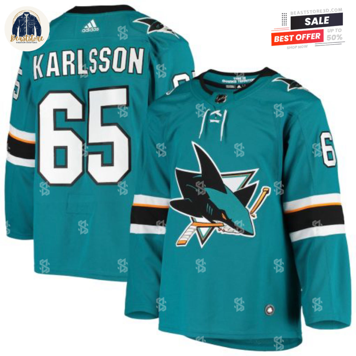 San Jose Sharks Erik Karlsson Teal Home Adidas NHL Hockey Jerseys