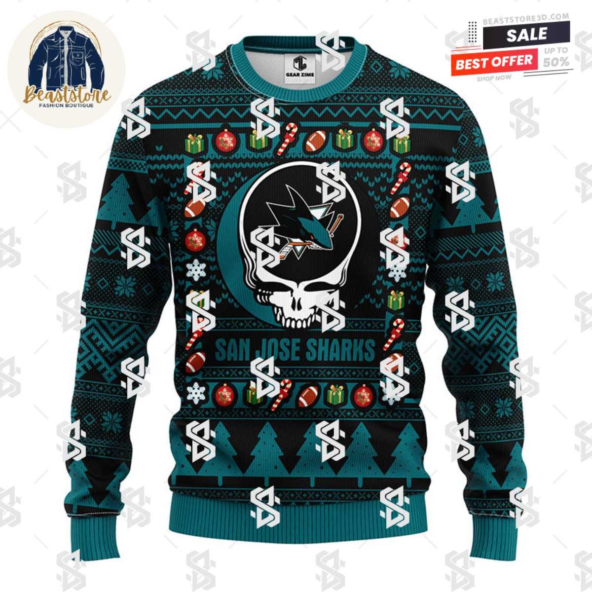 San Jose Sharks Grateful Dead Ugly Christmas Fleece Sweater