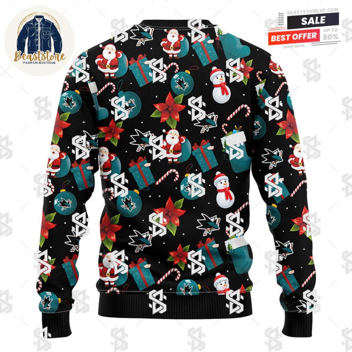 San Jose Sharks Santa Claus Snowman Christmas Ugly Sweater