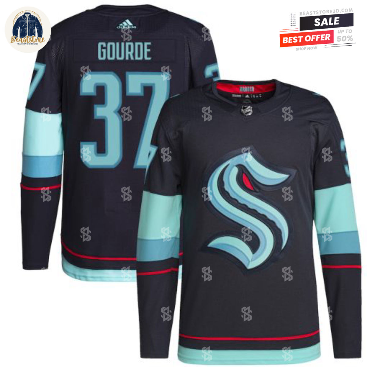 Seattle Kraken Yanni Gourde Navy Home Adidas NHL Hockey Jerseys