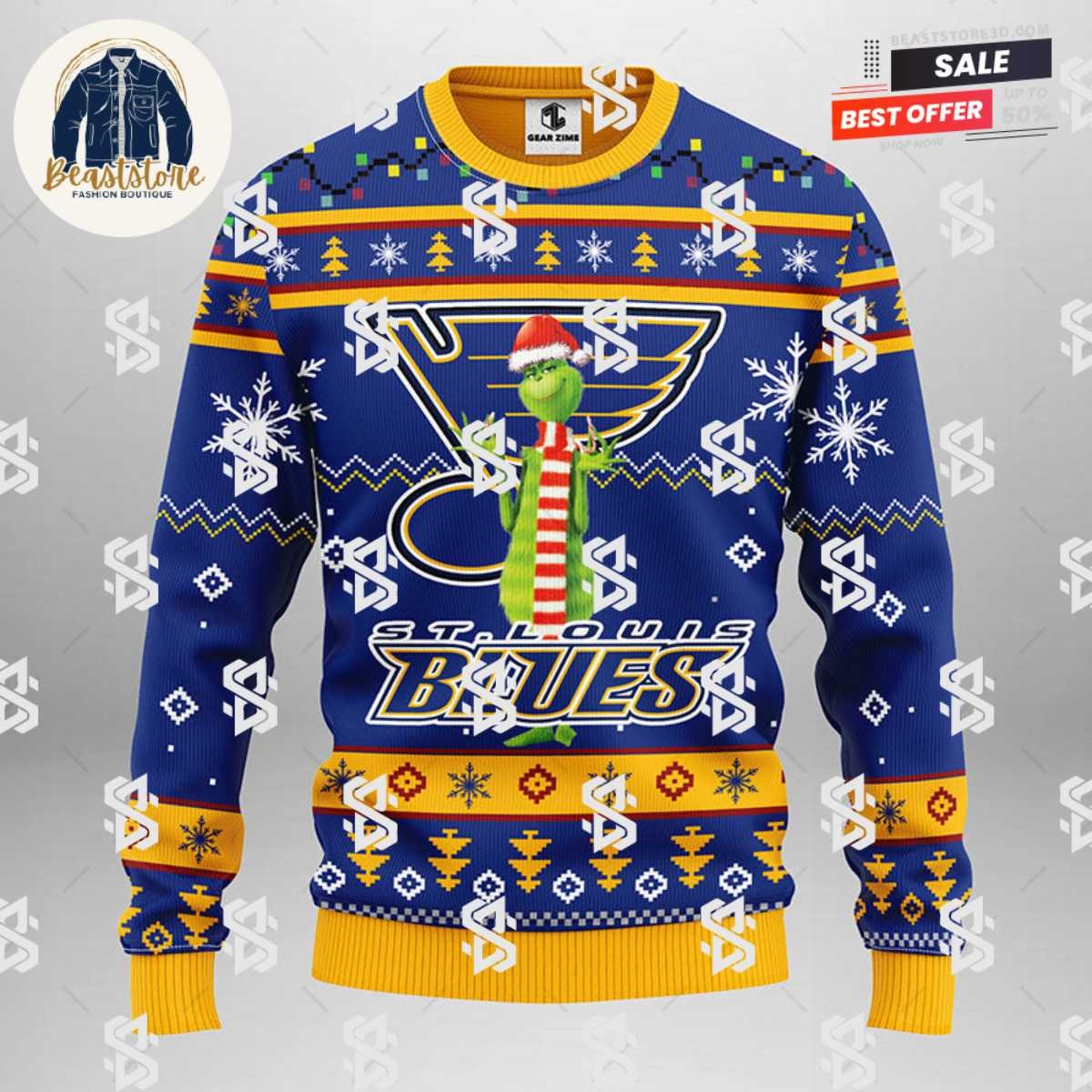 St. Louis Blues Funny Grinch Christmas Ugly Sweater
