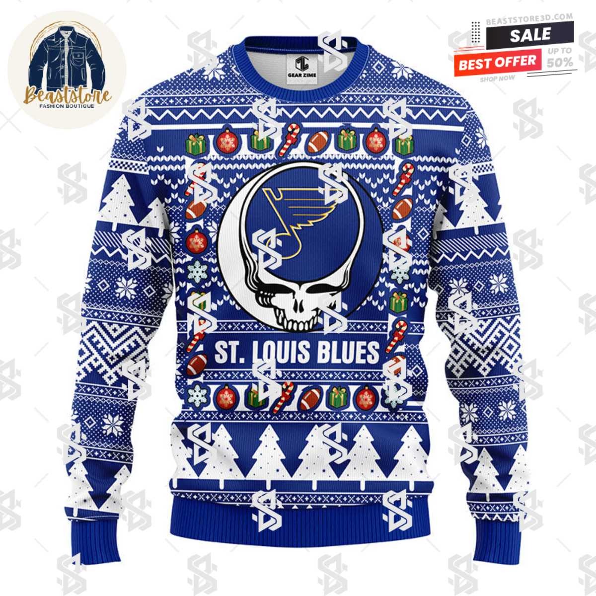 St. Louis Blues Grateful Dead Ugly Christmas Fleece Sweater