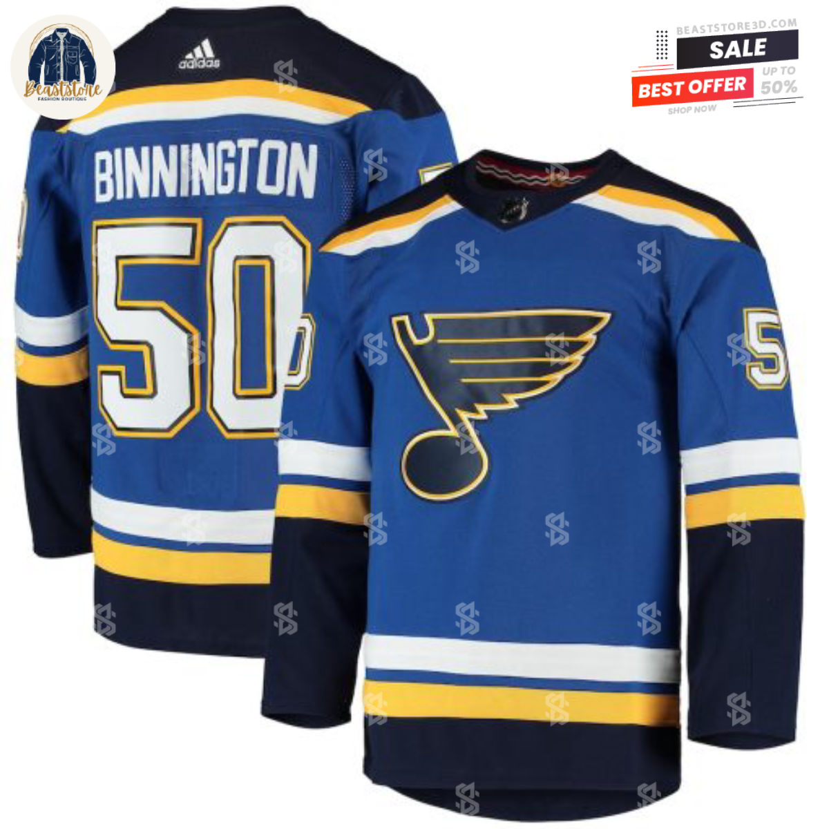 St. Louis Blues Jordan Binnington Blue Home Adidas NHL Hockey Jerseys