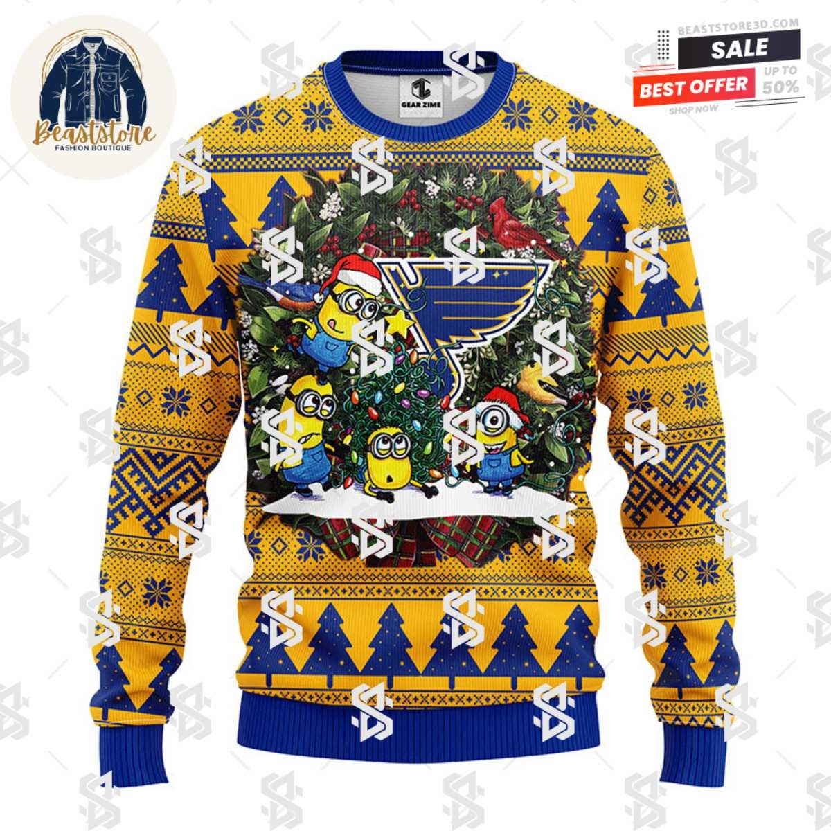 St. Louis Blues Minion Christmas Ugly Sweater