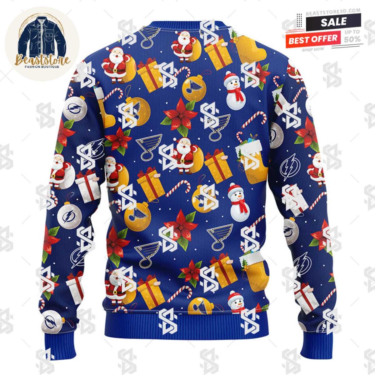 St. Louis Blues Santa Claus Snowman Christmas Ugly Sweater