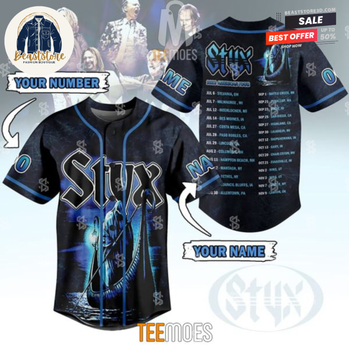 Styx 2023 Tour Black Blue Customized Baseball Jersey