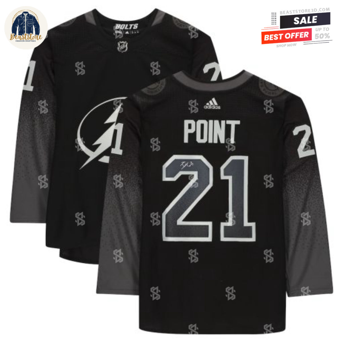 Tampa Bay Lightning Brayden Point Black Alternate Adidas NHL Hockey Jerseys