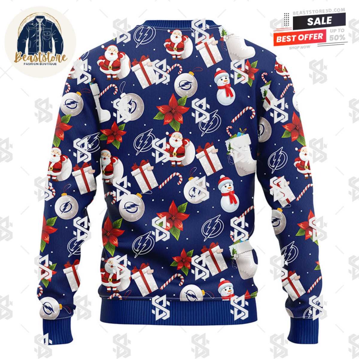 Tampa Bay Lightning Santa Claus Snowman Christmas Ugly Sweater