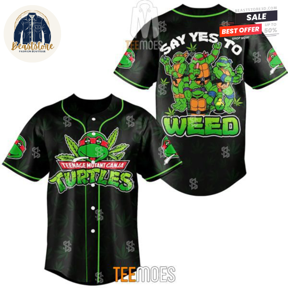 Teenage Mutant Ganja Turtles Funny Weed Baseball Jersey