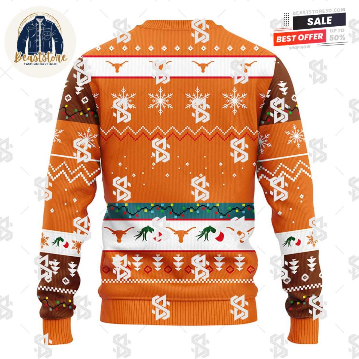 Texas Longhorns 12 Grinch Xmas Day Christmas Ugly Sweater