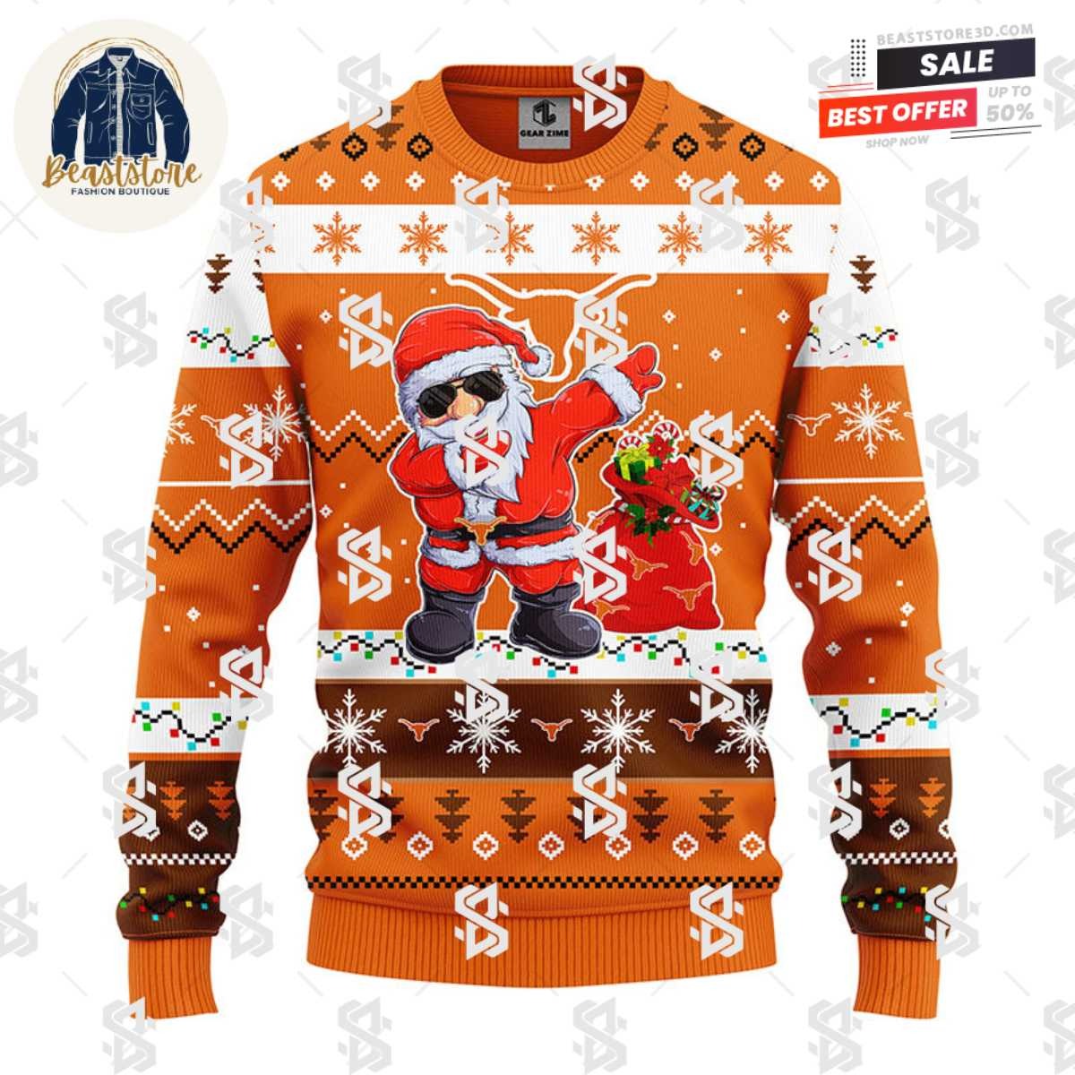 Texas Longhorns Dabbing Santa Claus Christmas Ugly Sweater