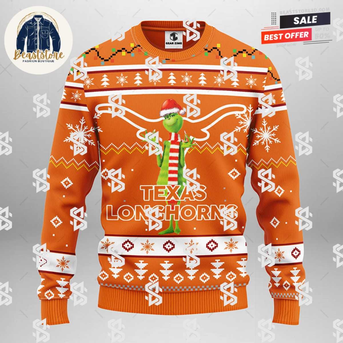 Texas Longhorns Funny Grinch Christmas Ugly Sweater