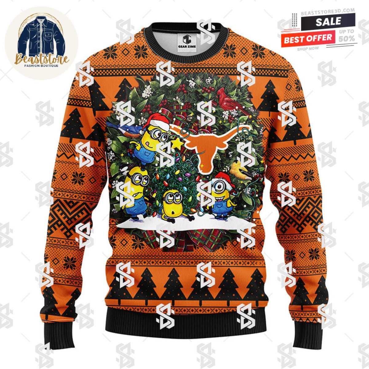 Texas Longhorns Minion Christmas Ugly Sweater