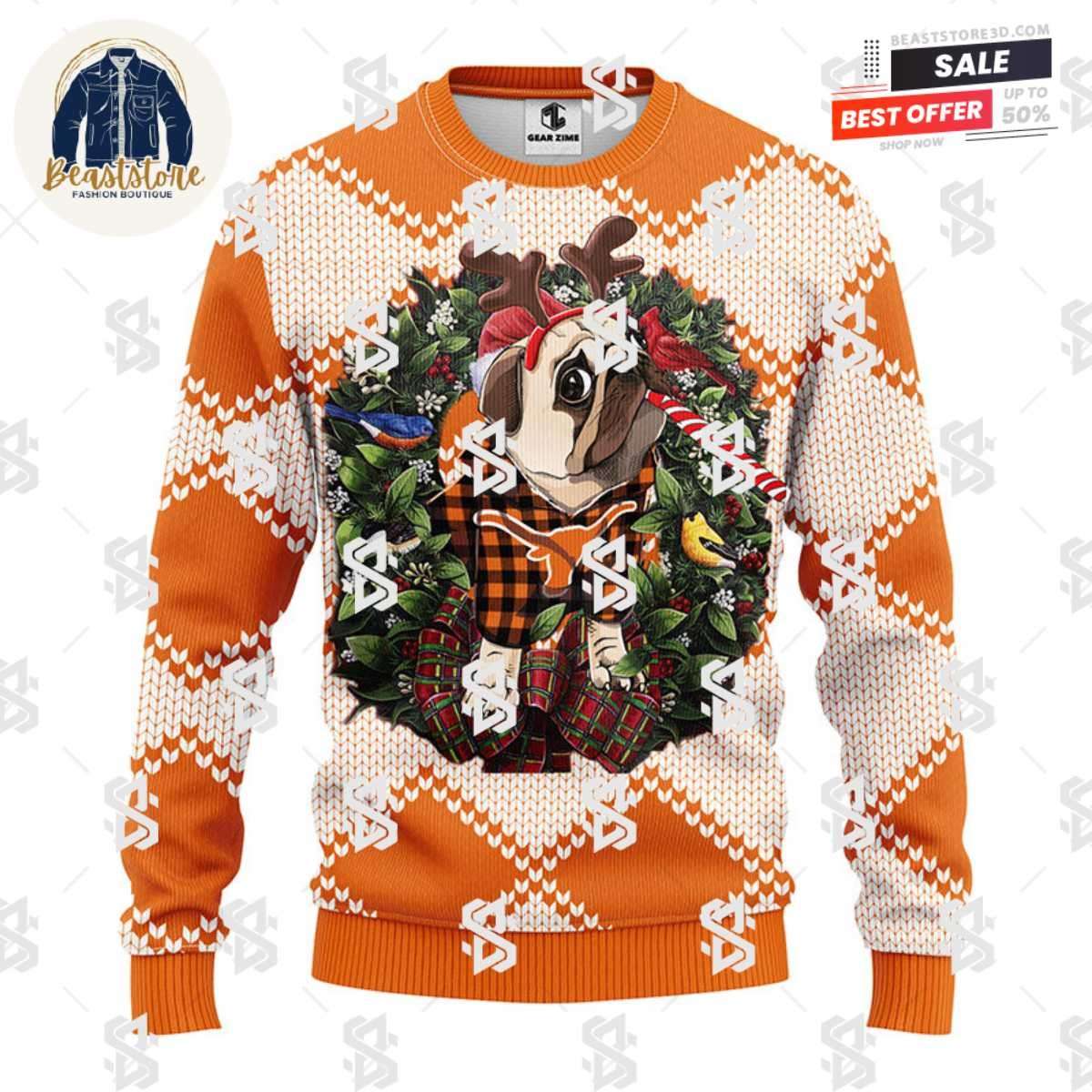 Texas Longhorns Pub Dog Christmas Ugly Sweater