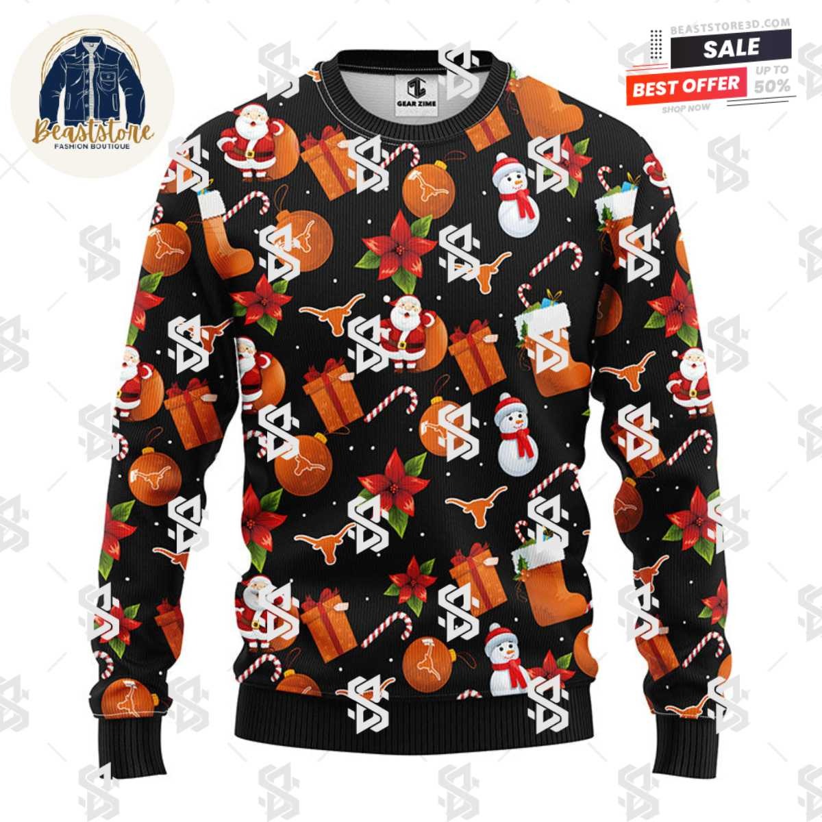 Texas Longhorns Santa Claus Snowman Christmas Ugly Sweater