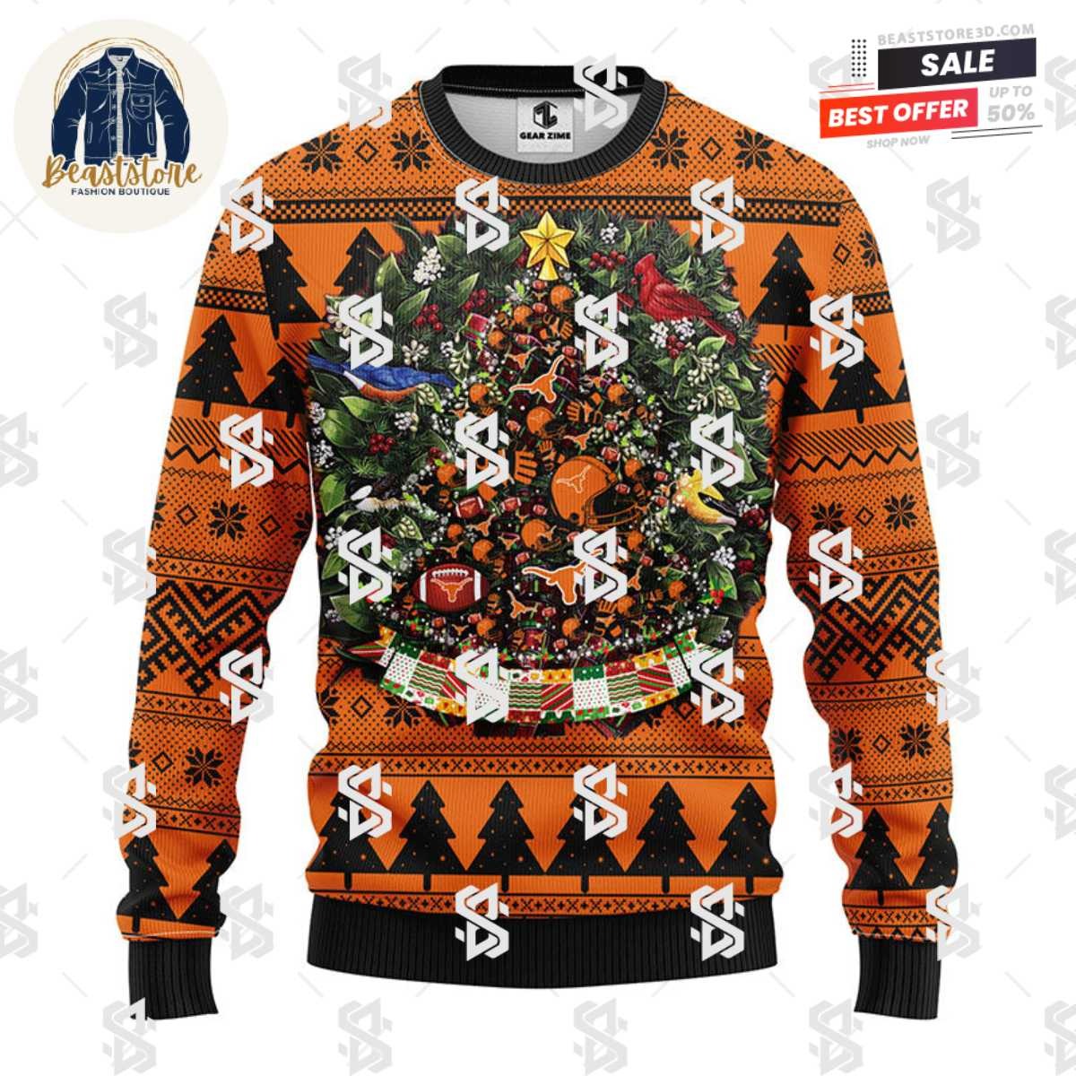 Texas Longhorns Tree Ball Christmas Ugly Sweater