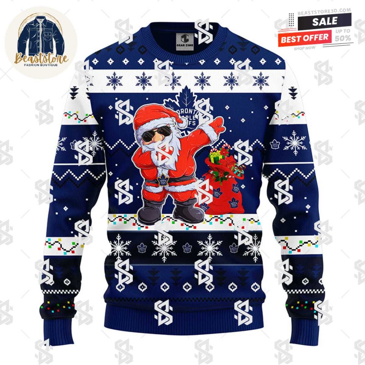 Toronto Maple Leafs Dabbing Santa Claus Christmas Ugly Sweater