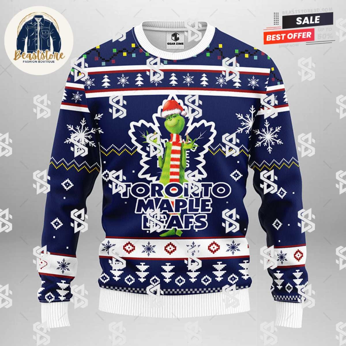Toronto Maple Leafs Funny Grinch Christmas Ugly Sweater