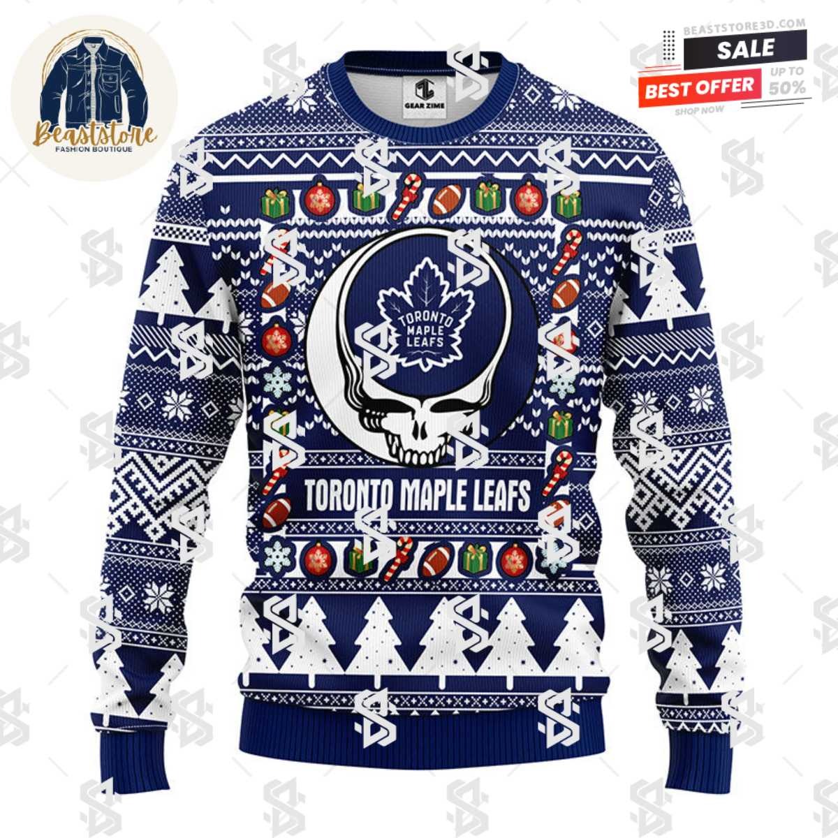 Toronto Maple Leafs Grateful Dead Ugly Christmas Fleece Sweater