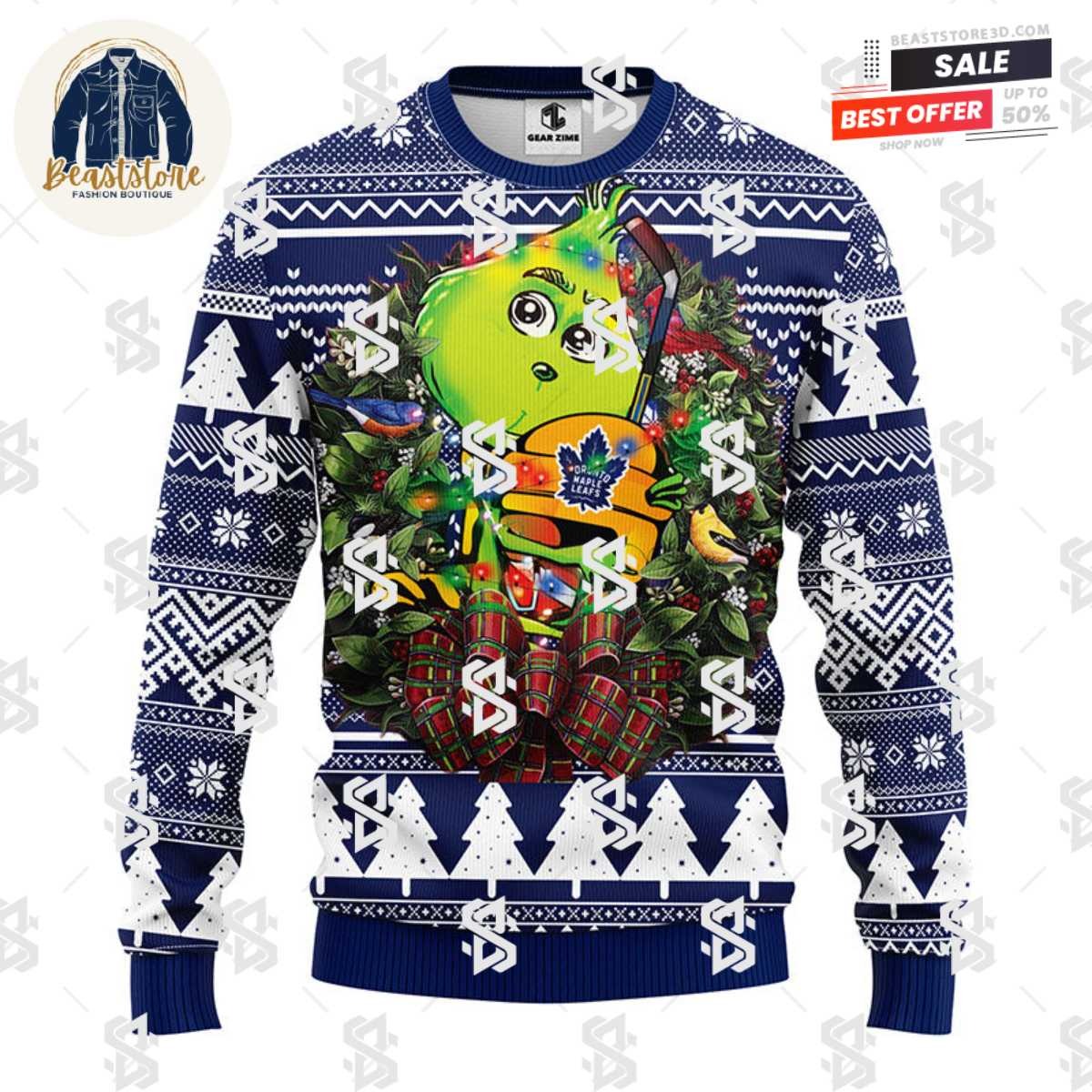 Toronto Maple Leafs Grinch Hug Christmas Ugly Sweater