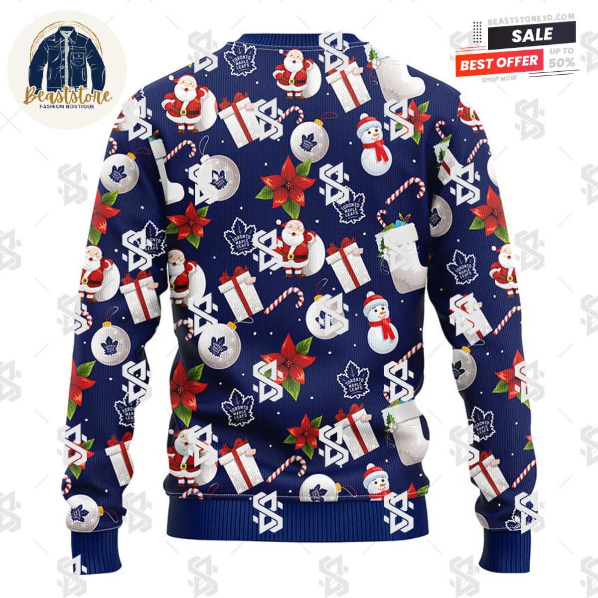 Toronto Maple Leafs Santa Claus Snowman Christmas Ugly Sweater