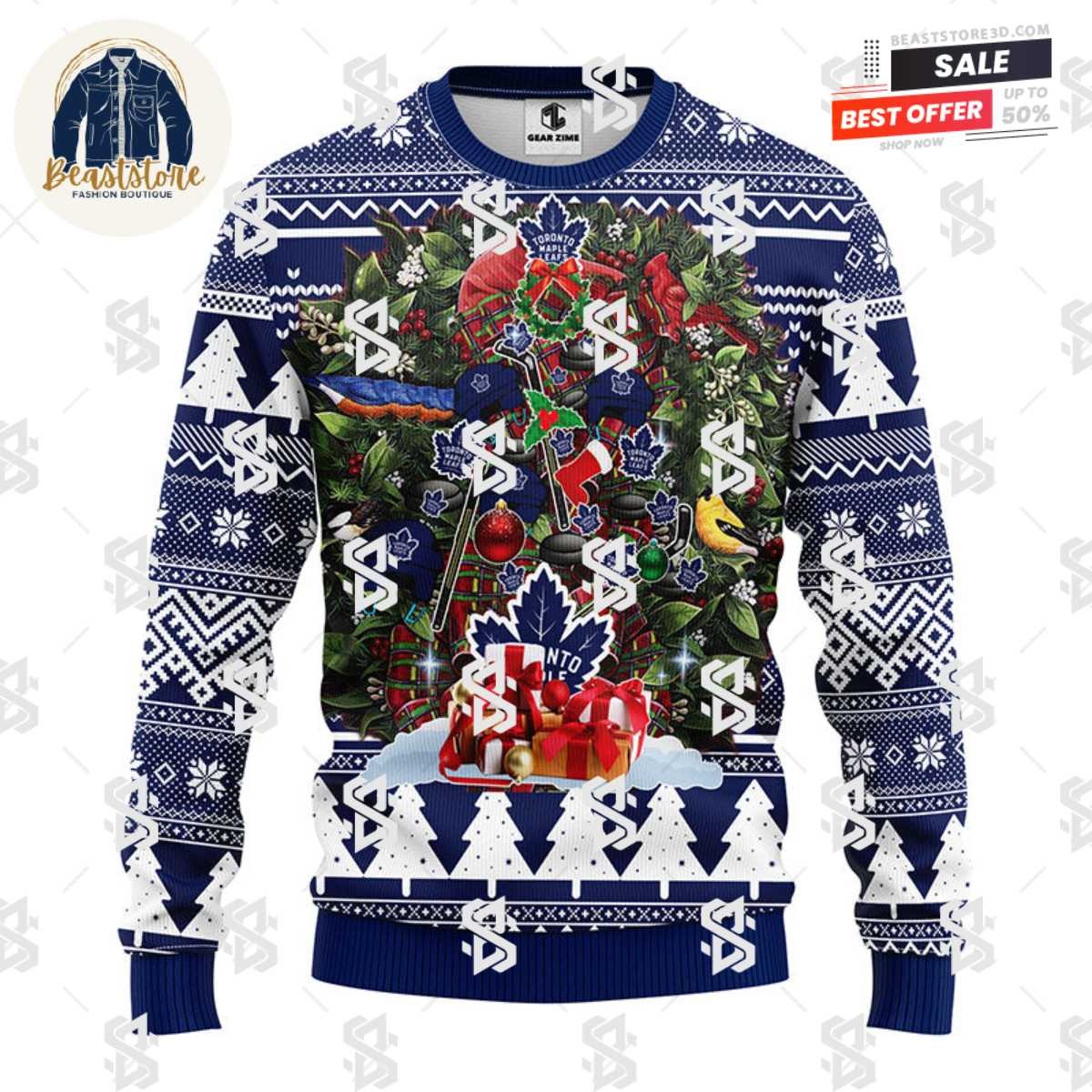 Toronto Maple Leafs Tree Ugly Christmas Fleece Sweater