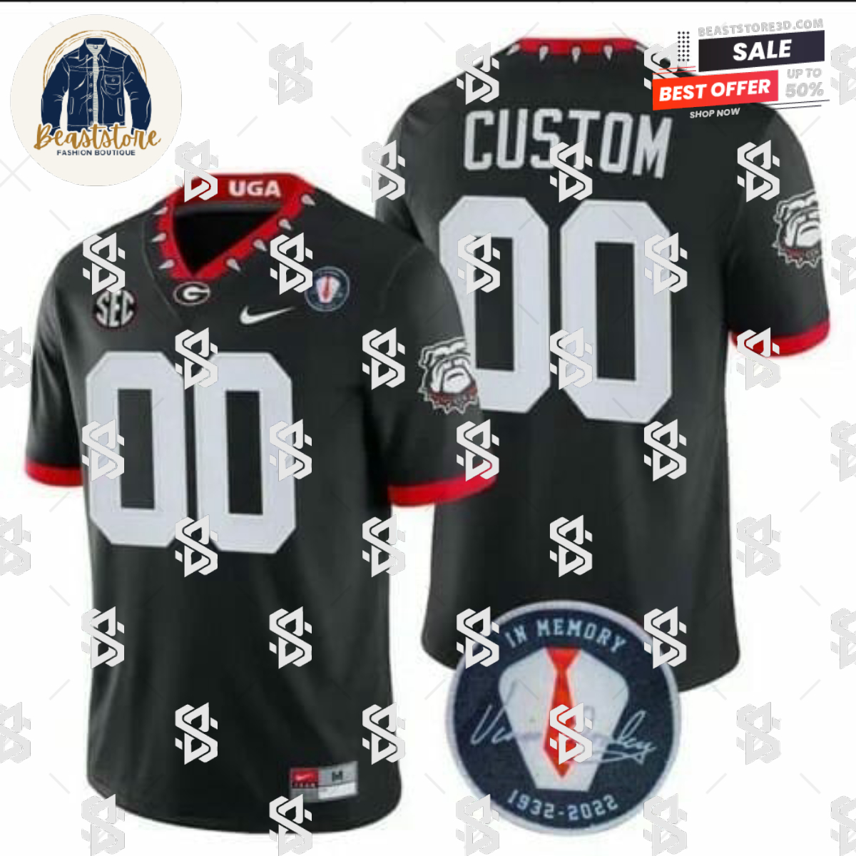 UGA Jersey Custom Players Jersey Honoring Vince Dooley Patch Black