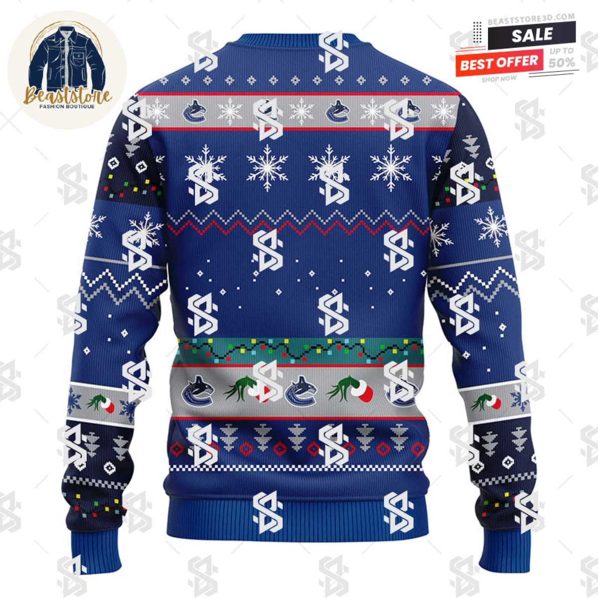 Vancouver Canucks 12 Grinch Xmas Day Christmas Ugly Sweater