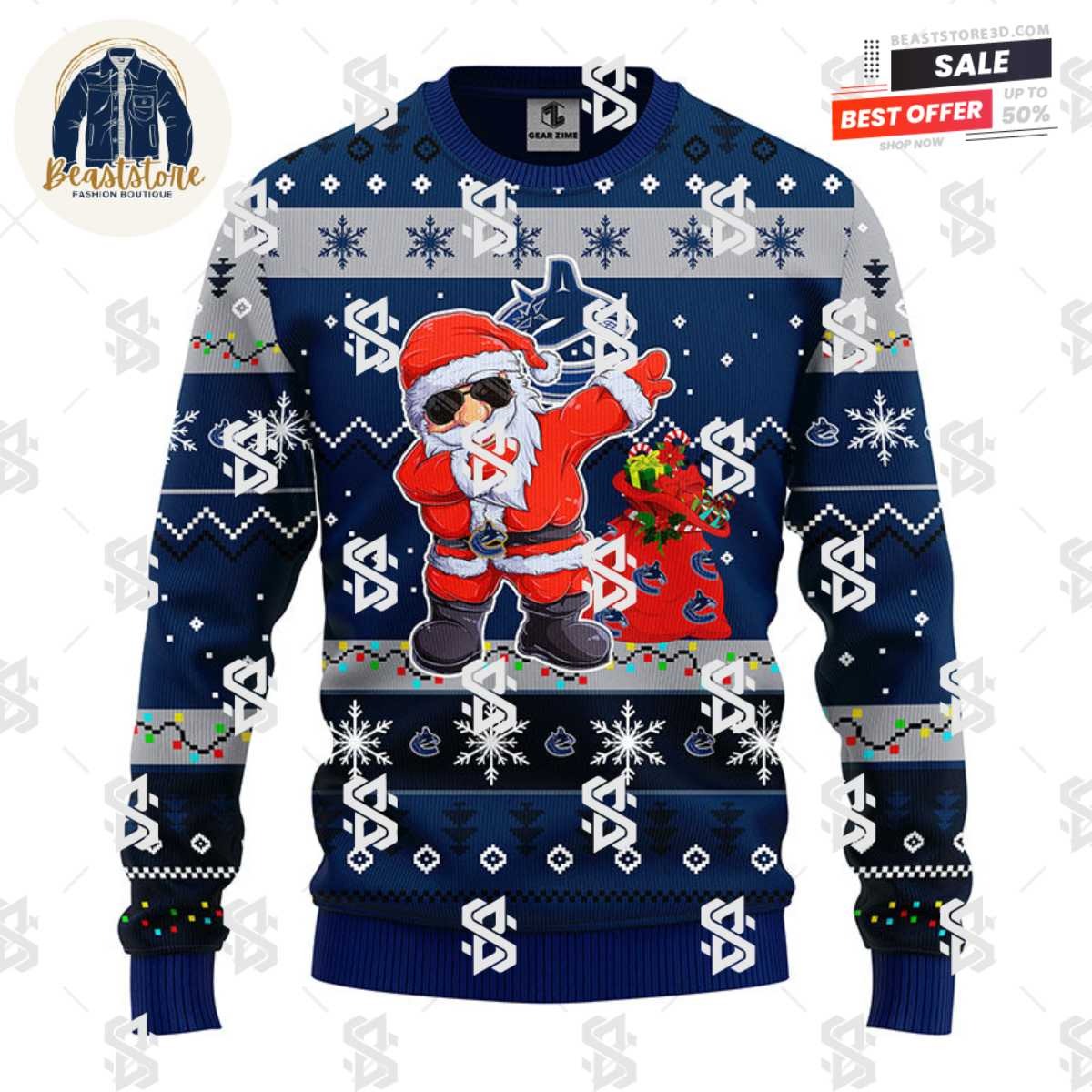 Vancouver Canucks Dabbing Santa Claus Christmas Ugly Sweater