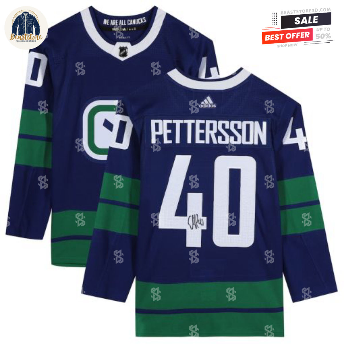 Vancouver Canucks Elias Pettersson Blue Alternate Adidas NHL Hockey Jerseys