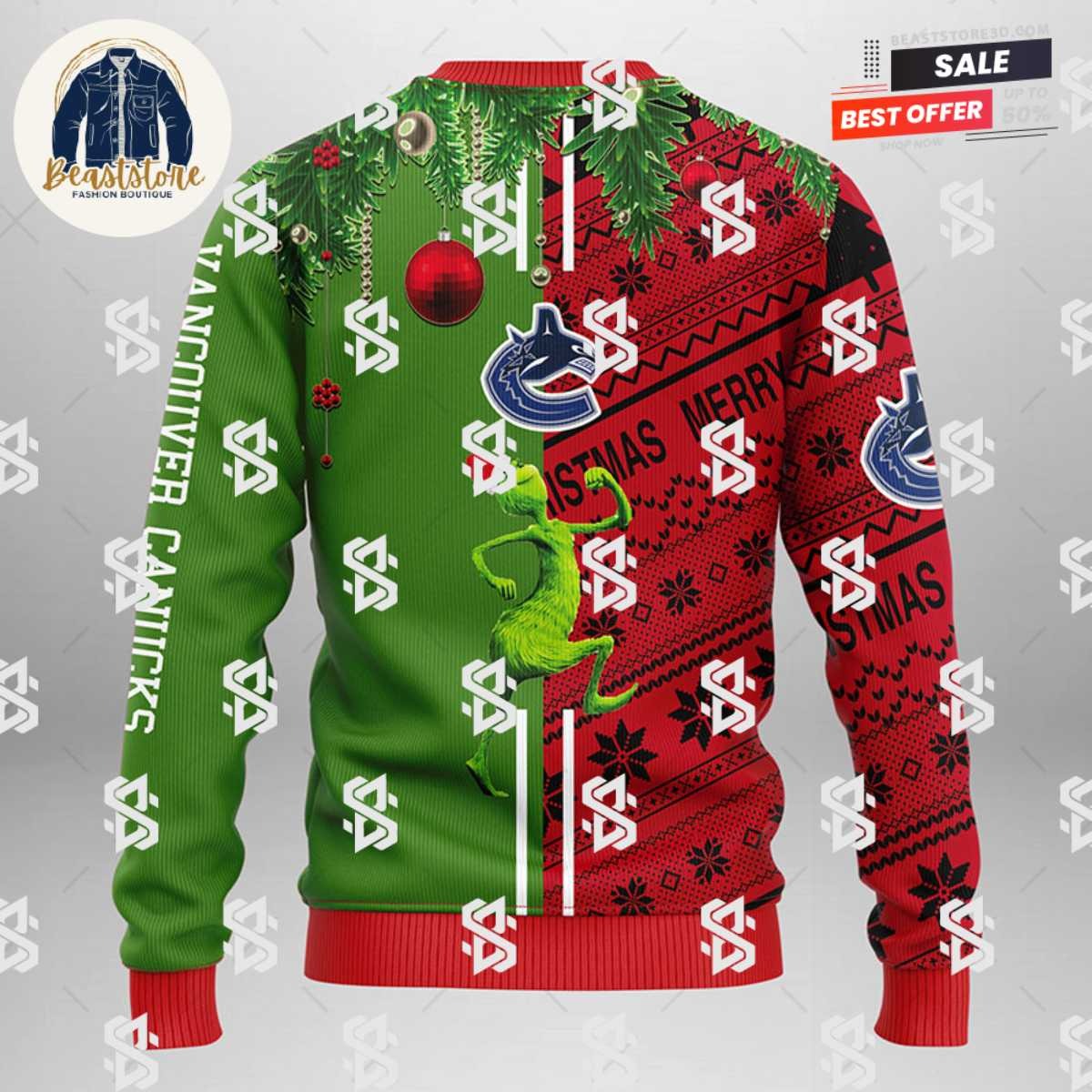 Vancouver Canucks Grinch & Scooby-doo Christmas Ugly Sweater