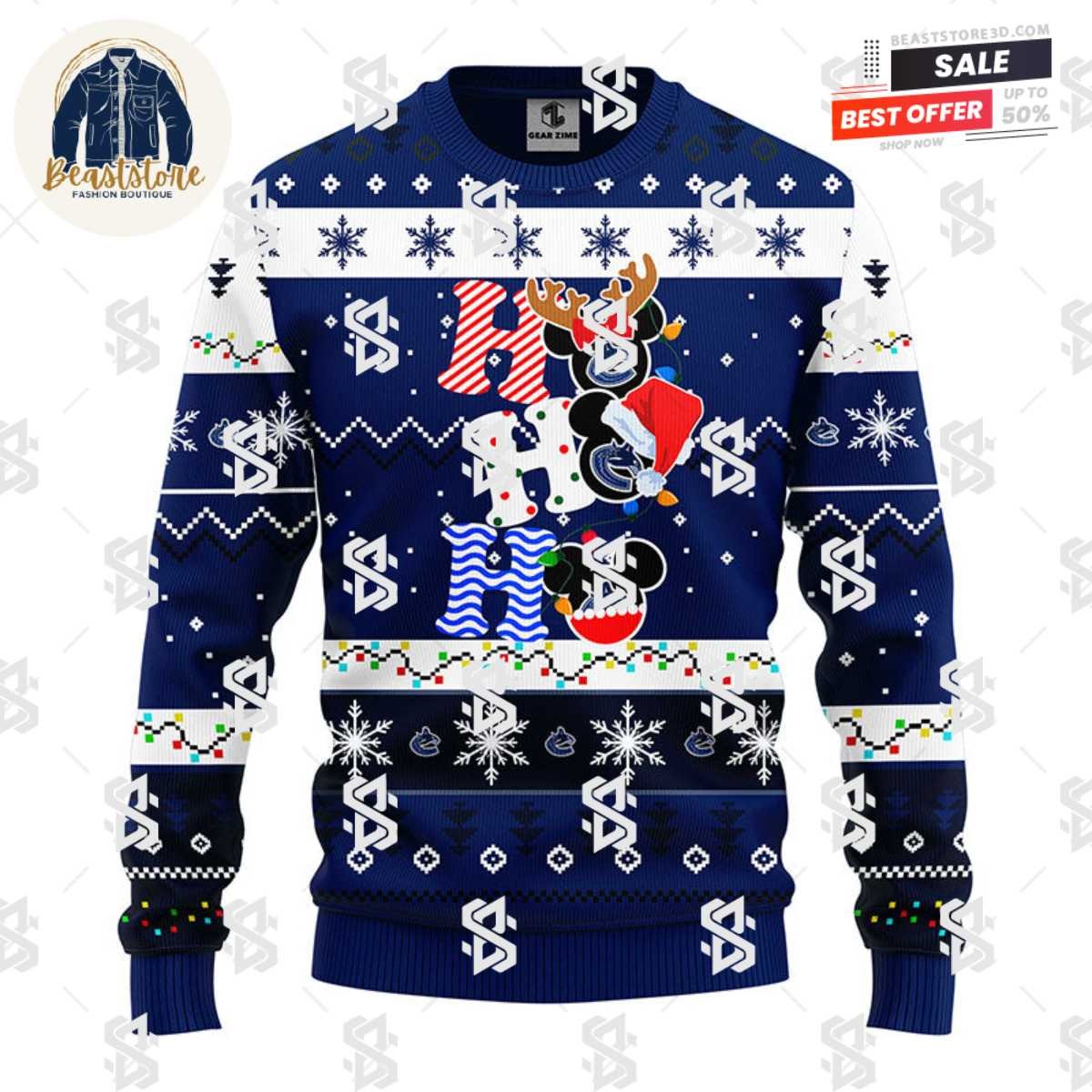 Vancouver Canucks Hohoho Mickey Christmas Ugly Sweater