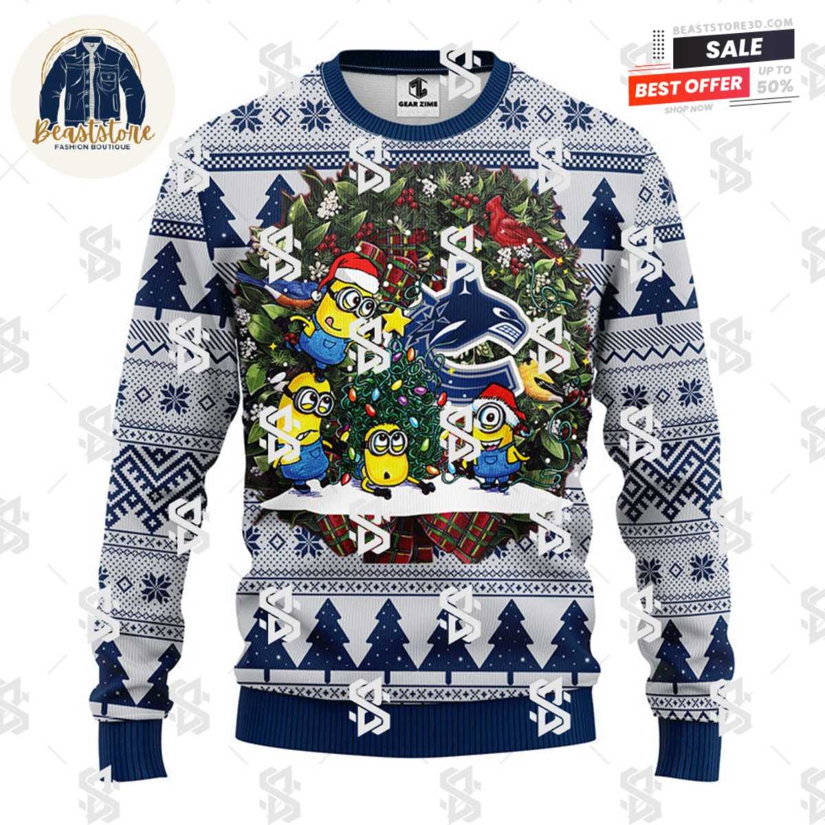 Vancouver Canucks Minion Christmas Ugly Sweater