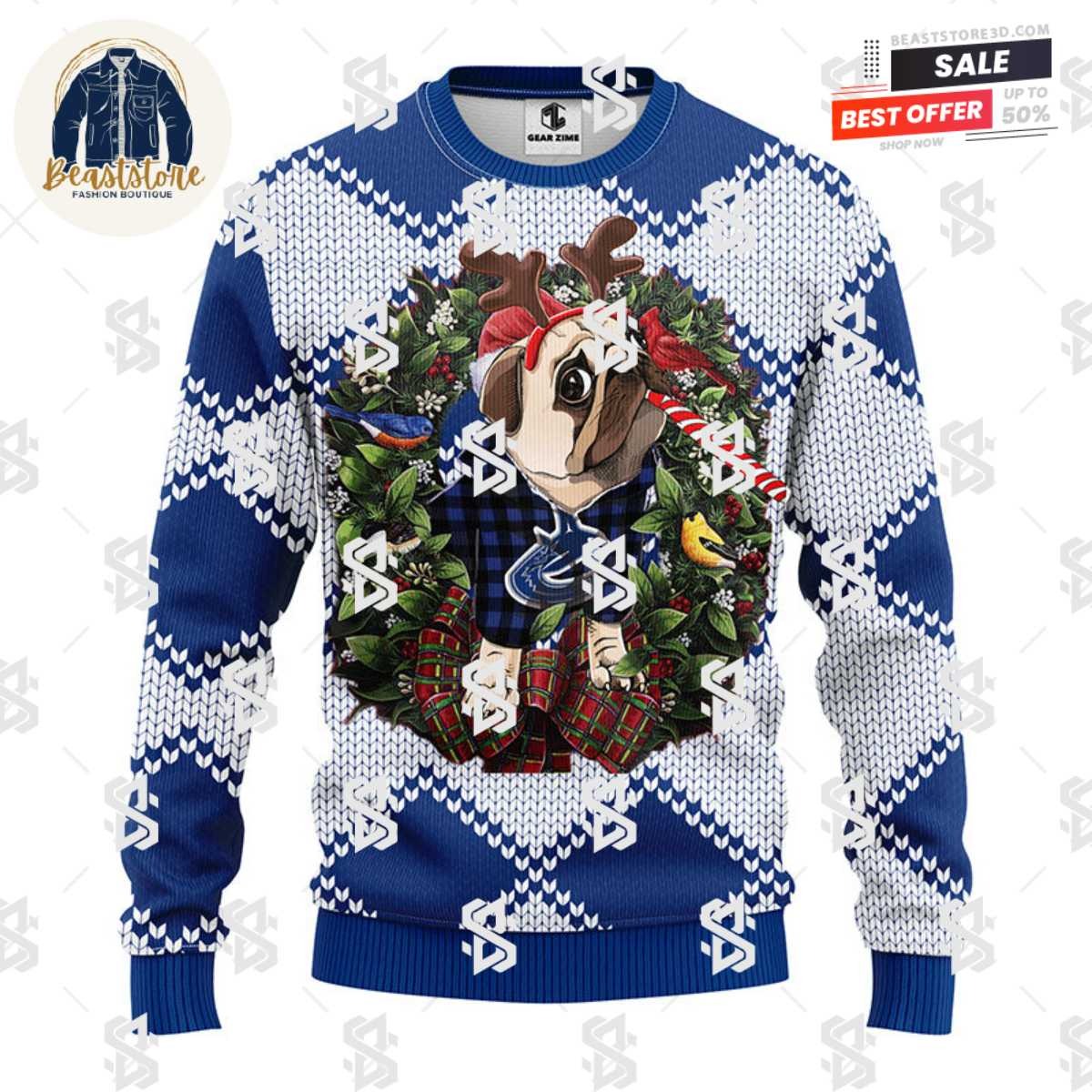 Vancouver Canucks Pub Dog Christmas Ugly Sweater