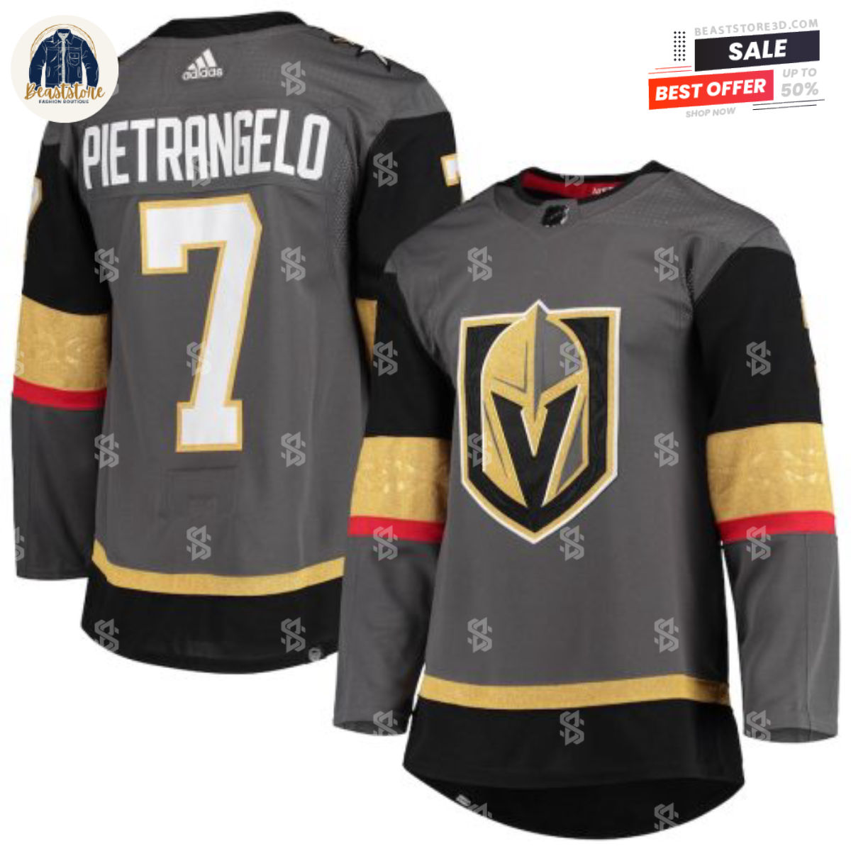 Vegas Golden Knights Alex Pietrangelo Grey Alternate Adidas NHL Hockey Jerseys