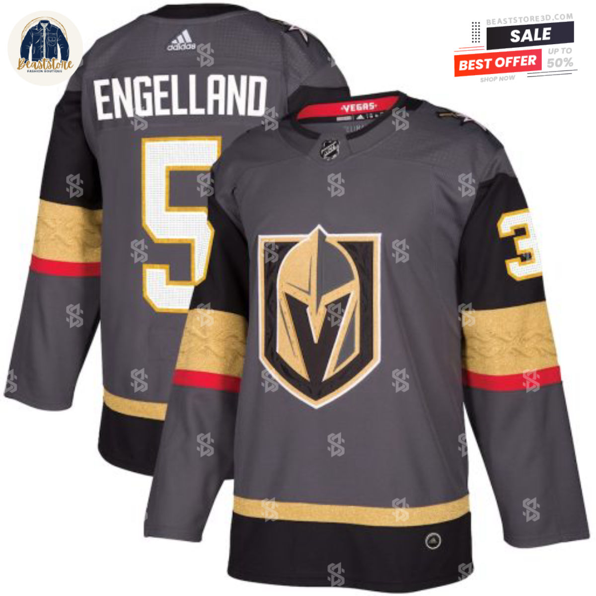 Vegas Golden Knights Deryk Engelland Grey Alternate Adidas NHL Hockey Jerseys