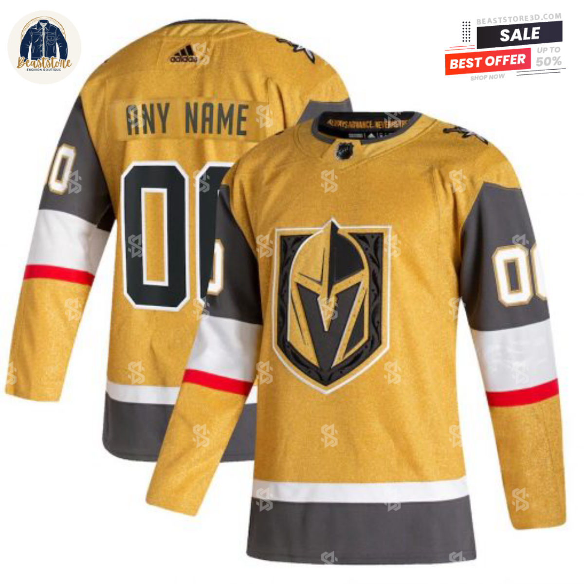 Vegas Golden Knights Gold Alternate Personalized NHL Hockey Jerseys