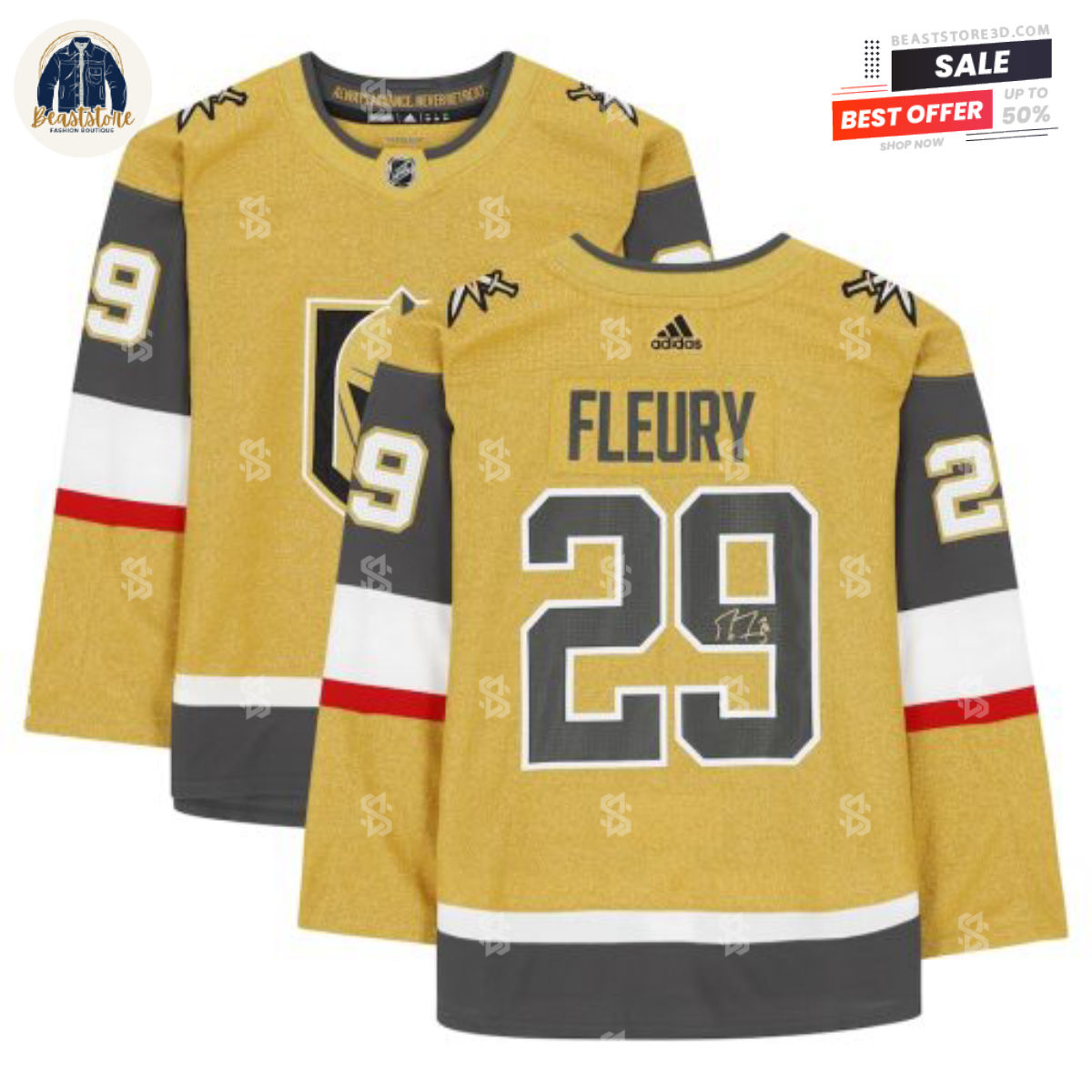 Vegas Golden Knights Marc-Andre Fleury Gold Alternate Adidas NHL Hockey Jerseys