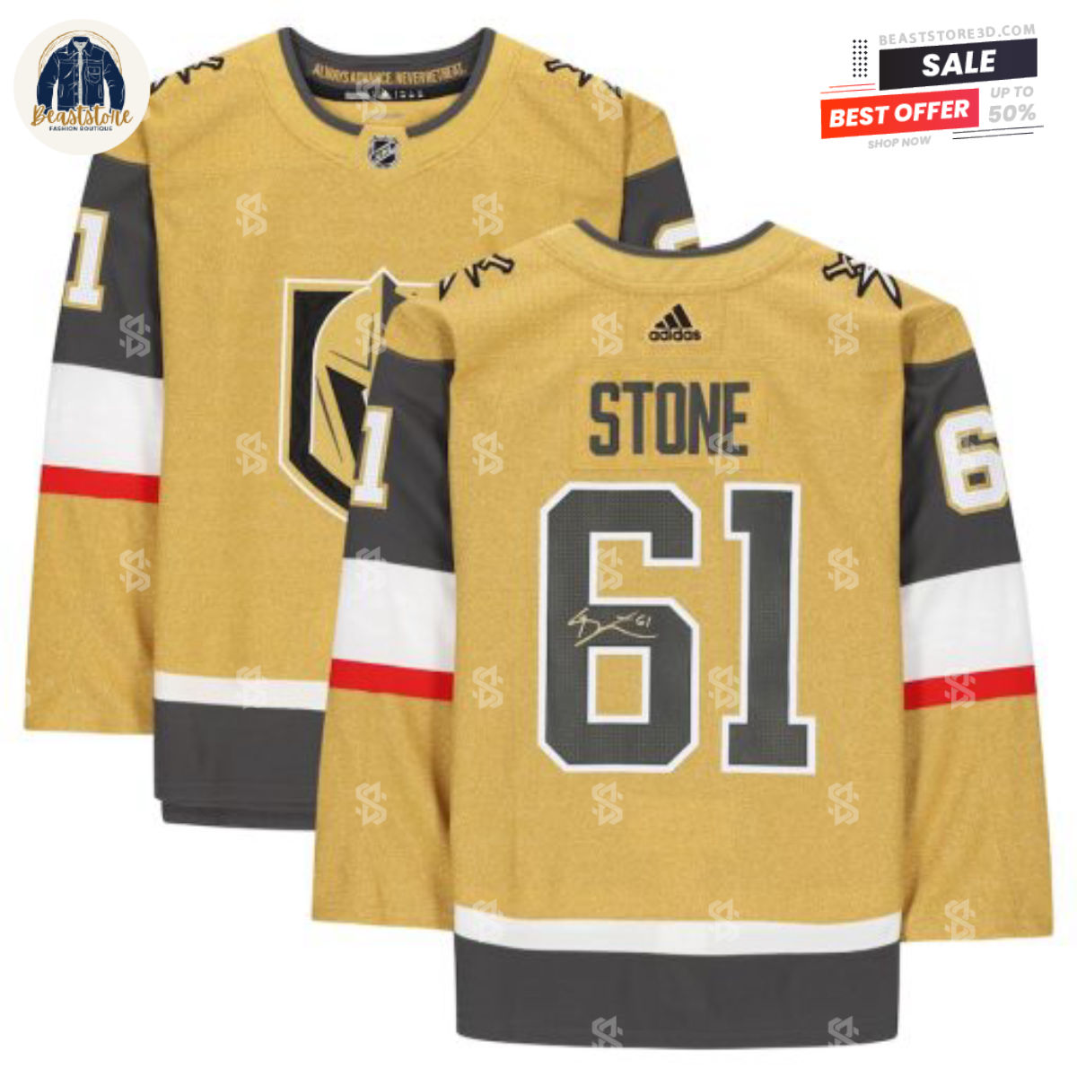 Vegas Golden Knights Mark Stone Gold Alternate Adidas NHL Hockey Jerseys