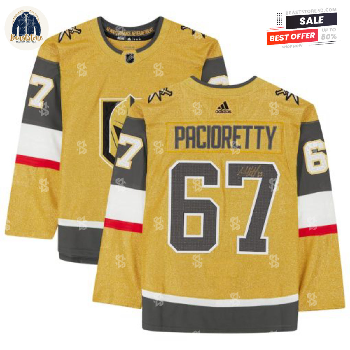 Vegas Golden Knights Max Pacioretty Gold Alternate Adidas NHL Hockey Jerseys