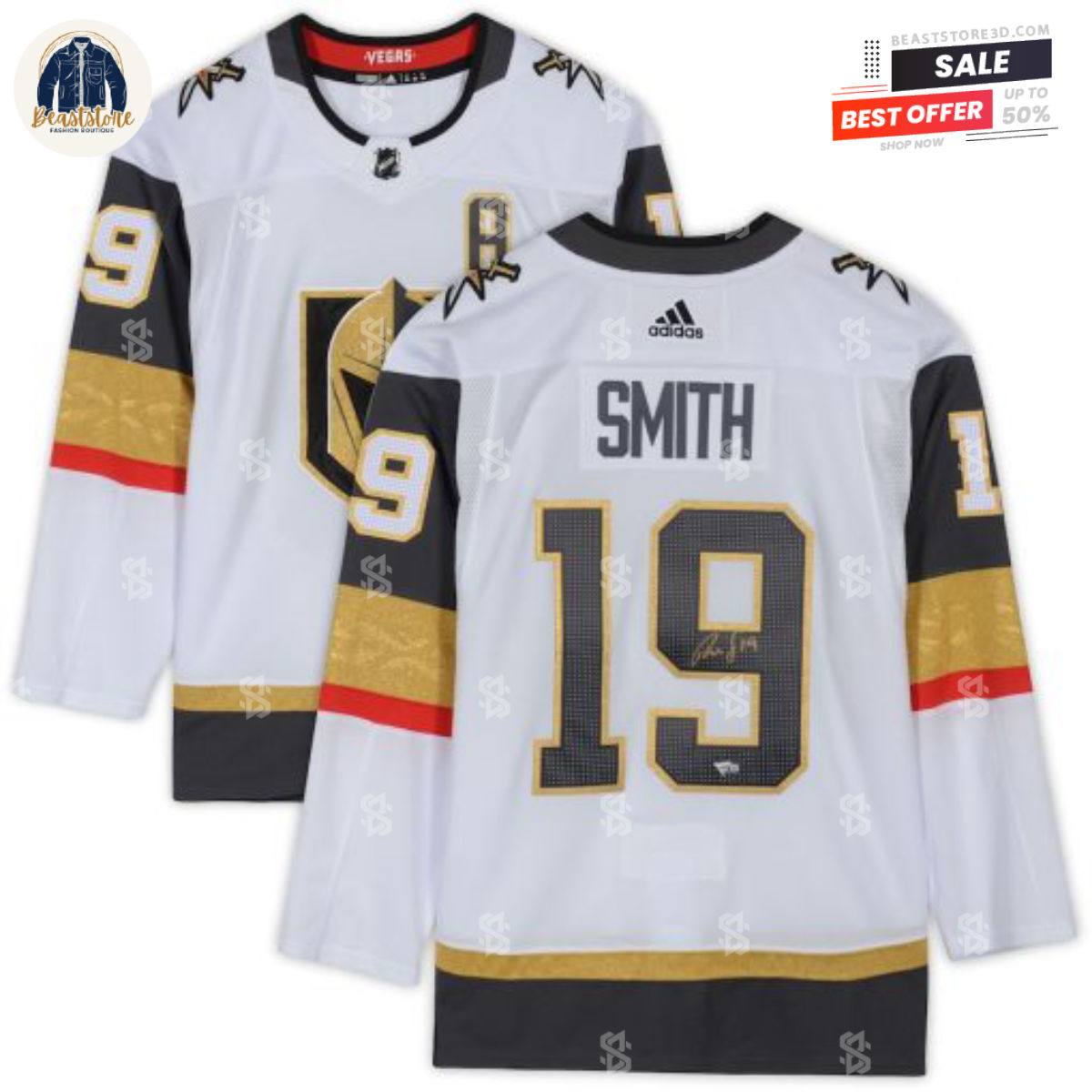 Vegas Golden Knights Reilly Smith White Adidas NHL Hockey Jerseys