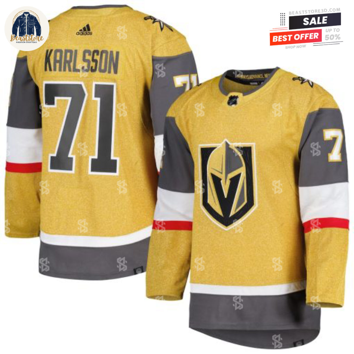 Vegas Golden Knights William Karlsson Gold Adidas NHL Hockey Jerseys