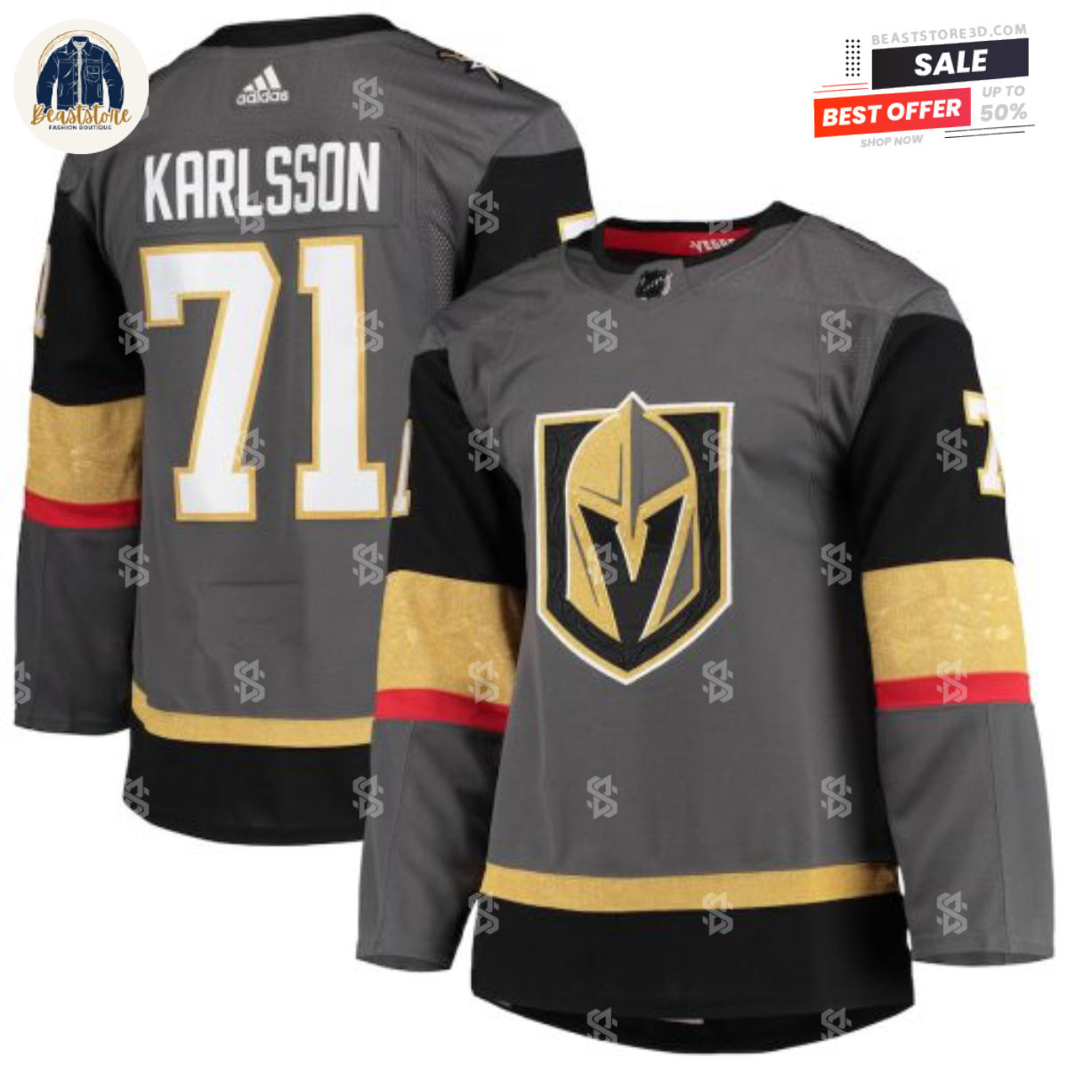 Vegas Golden Knights William Karlsson Grey Alternate Adidas NHL Hockey Jerseys