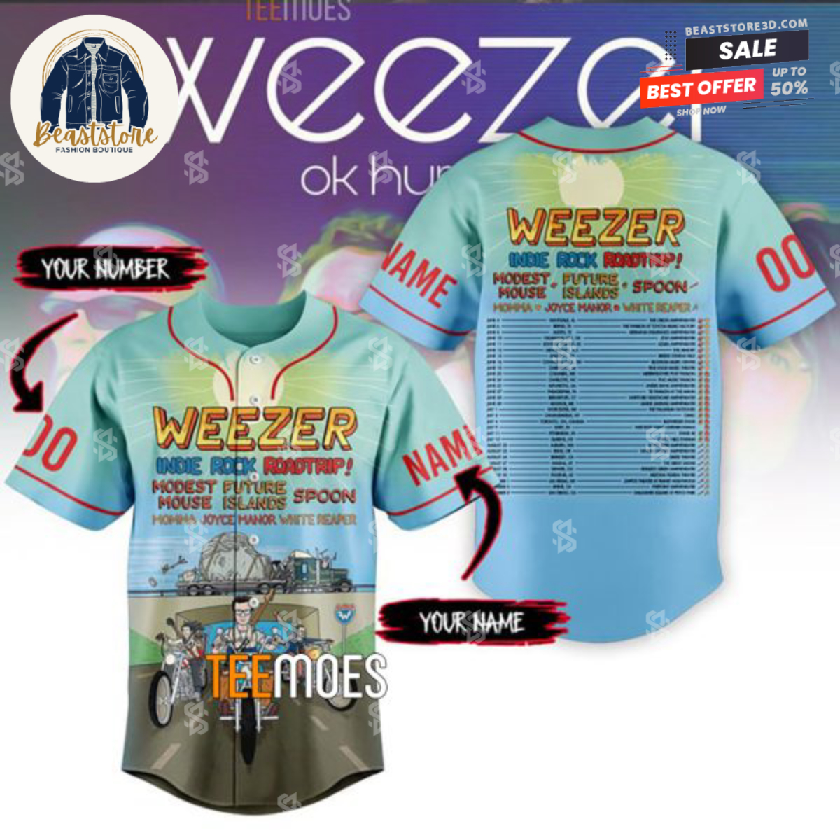 Weezer Tour 2023 Customized Baseball Jersey