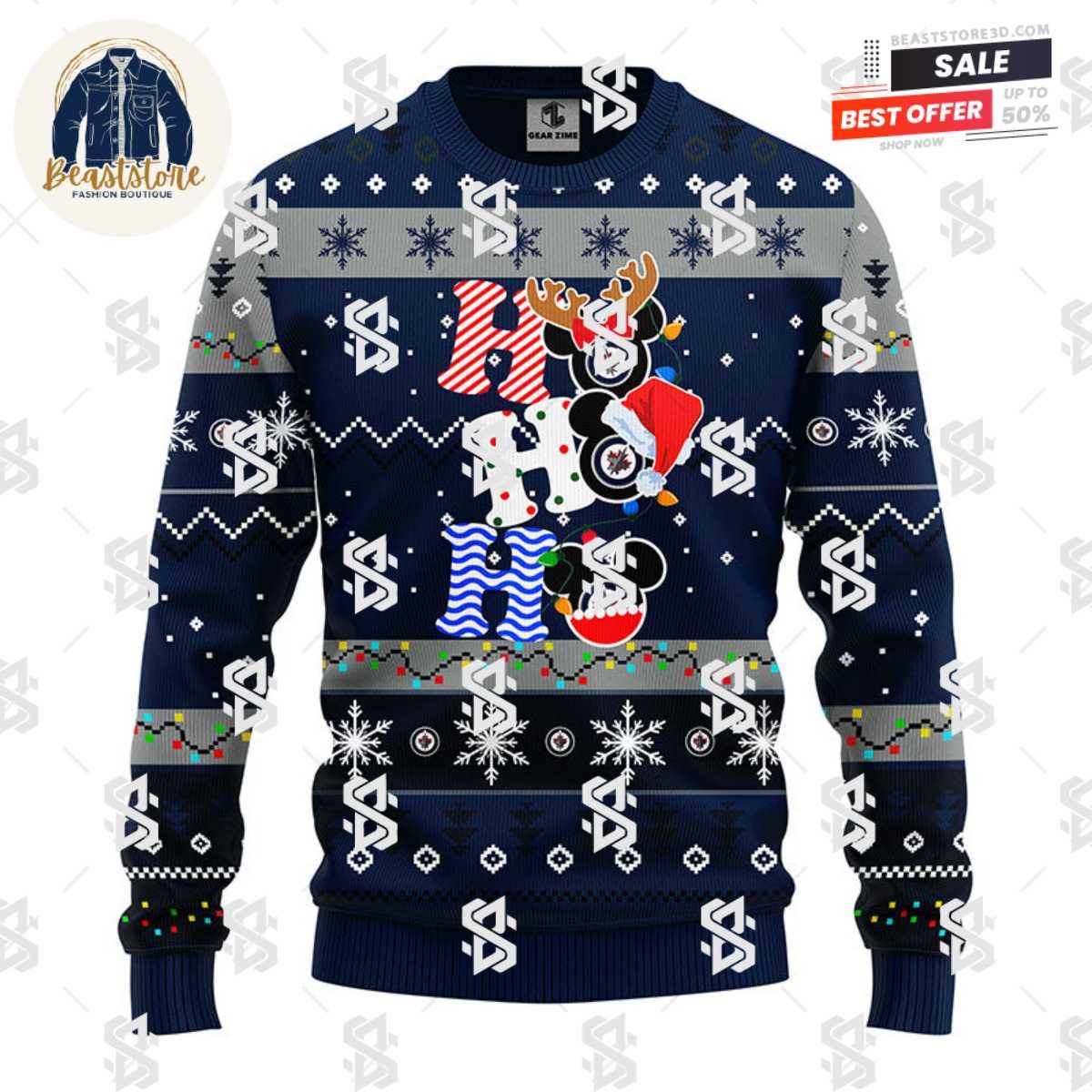 Winnipeg Jets Hohoho Mickey Christmas Ugly Sweater