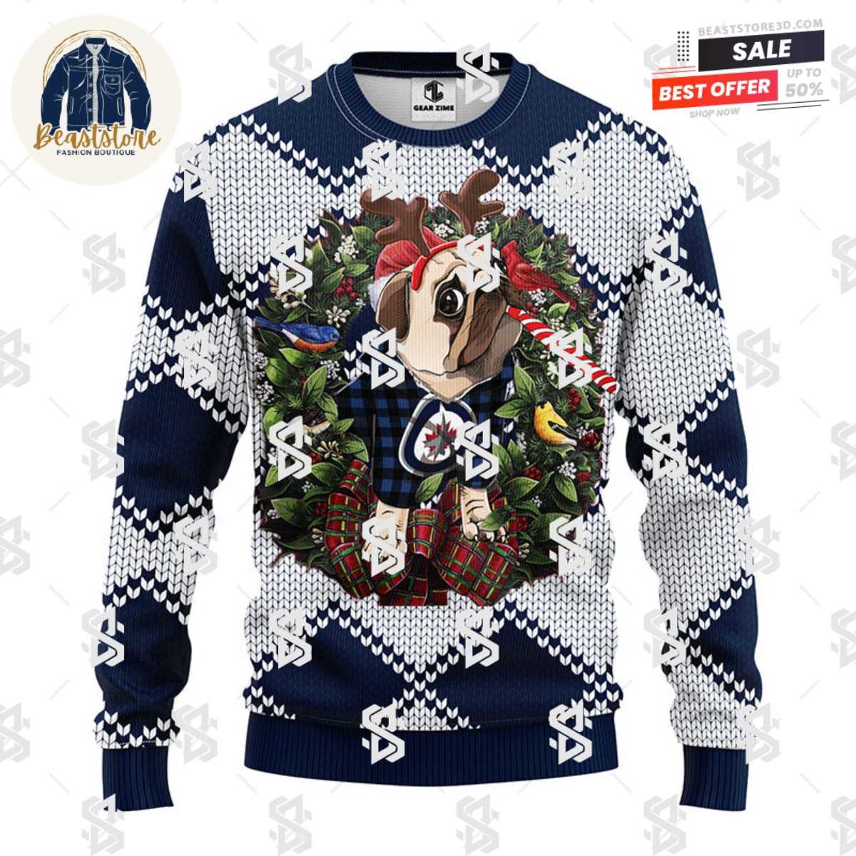 Winnipeg Jets Pub Dog Christmas Ugly Sweater