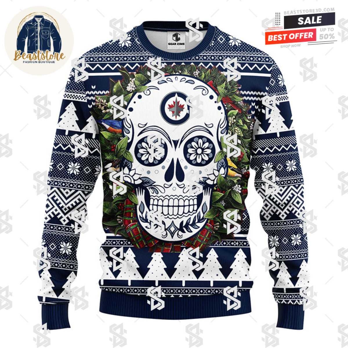 Winnipeg Jets Skull Flower Ugly Christmas Ugly Sweater