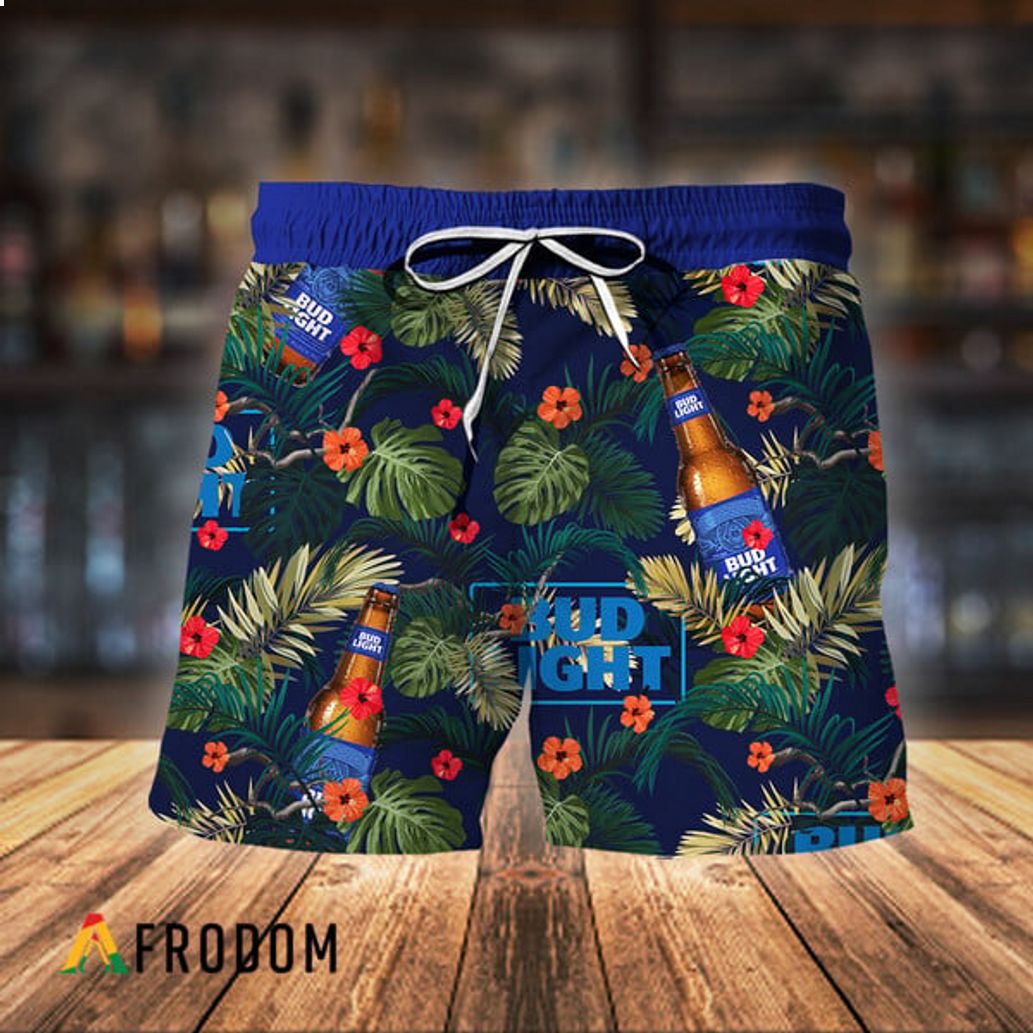 Bud Light Beer Aloha Summer Flowers Hawaiian Short