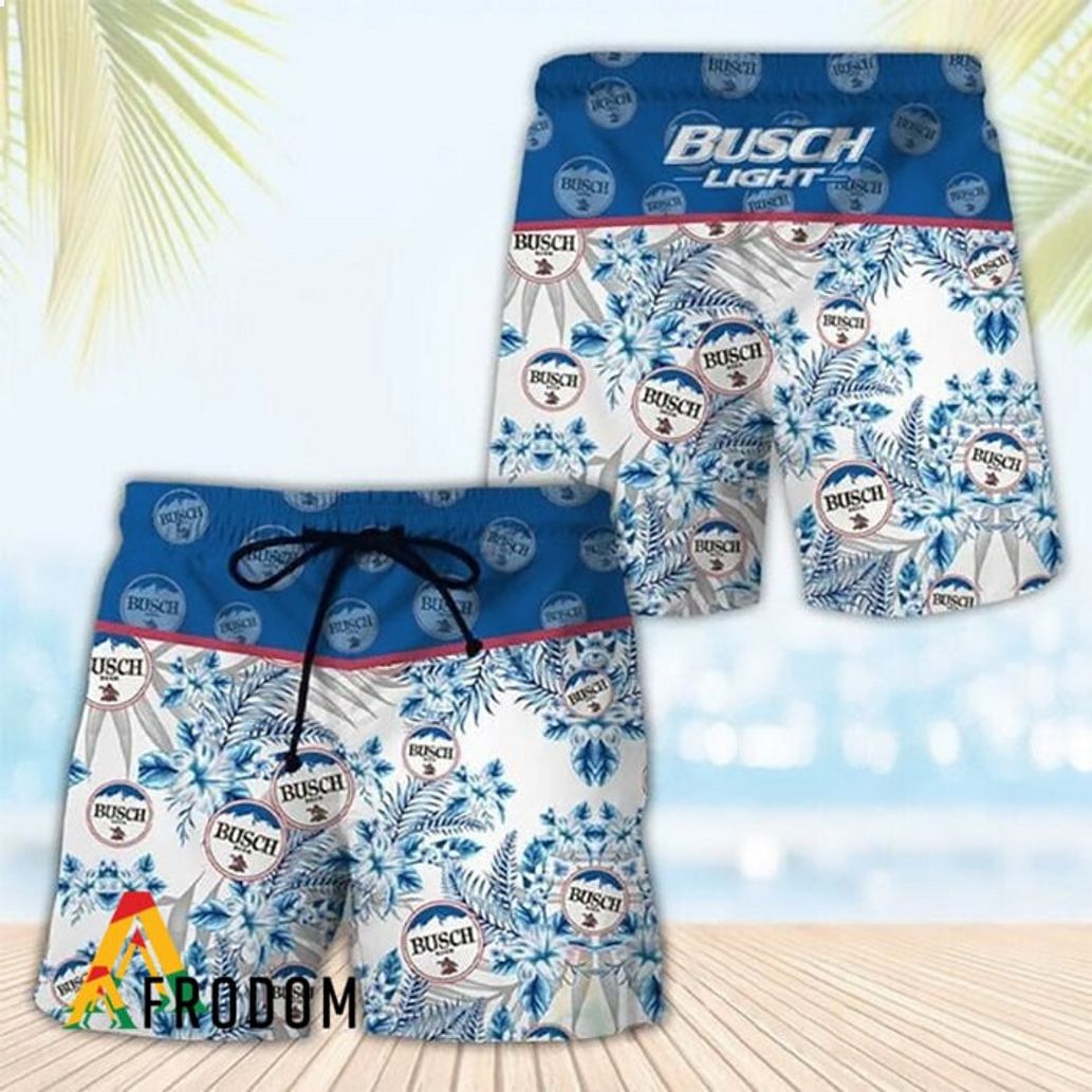 Leaves Busch Light Tropical Flower Hawaiian Short
