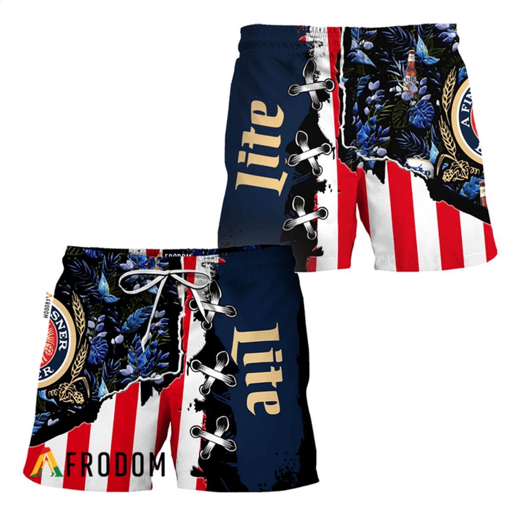 Miller Lite Vintage Tropical Flower Hawaiian Short